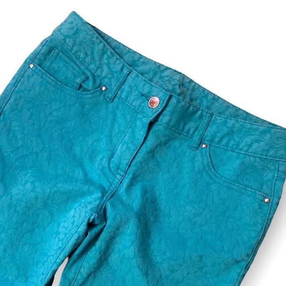 CACHE Turquoise Textured Printed Skinny Ankle Pants - Picture 2 of 9